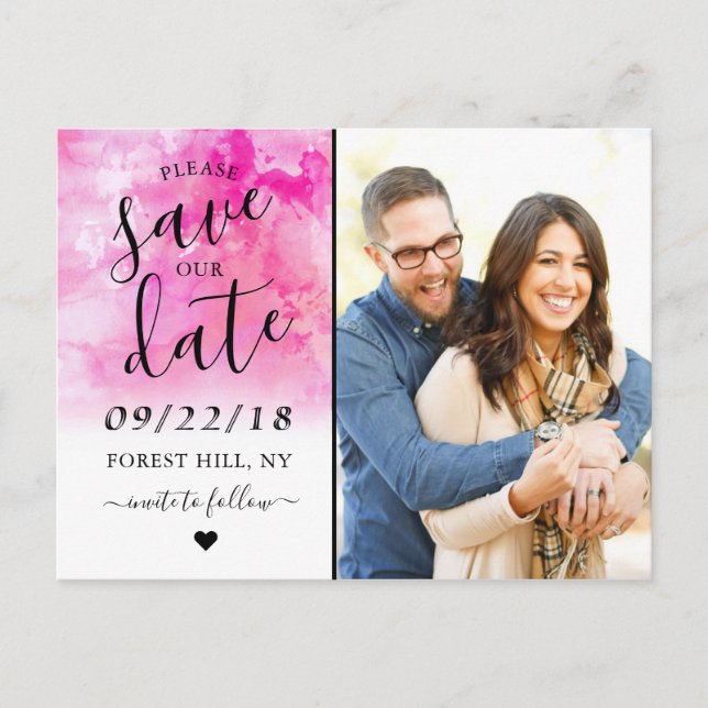 Ombre Watercolor Save The Date Postcard - Pink (Front)