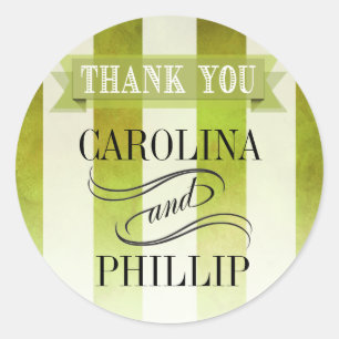 Ombre Watercolor Stripes Thank You   pear Classic Round Sticker