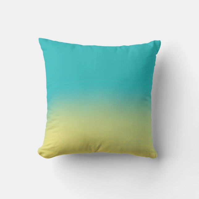 Ombre Watercolor Texture - Teal and Yellow Sunset Throw Pillow (Front)