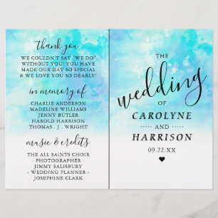 Ombre Watercolor Wedding Bi-fold Programs - Blue