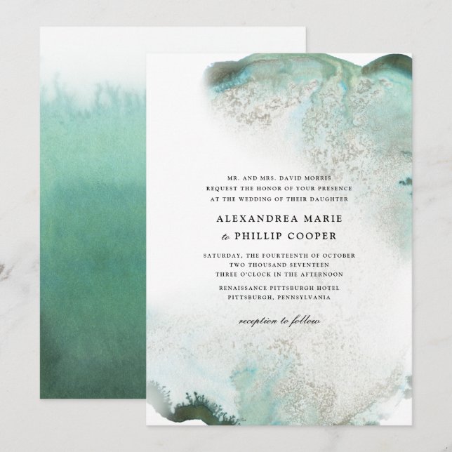 Ombre Watercolor Wedding Invitation Suite | GREEN (Front/Back)