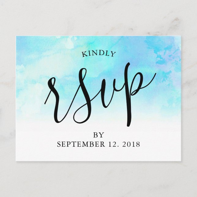 Ombre Watercolor Wedding RSVP Postcard - Blue (Front)