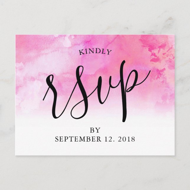 Ombre Watercolor Wedding RSVP Postcard - Pink (Front)