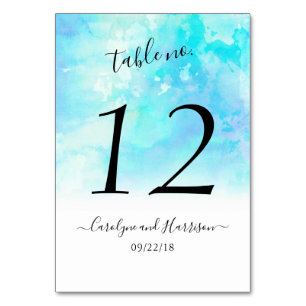 Ombre Watercolor Wedding Table Number Cards - Blue