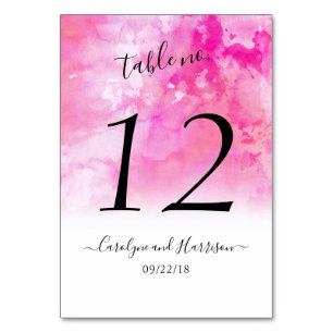 Ombre Watercolor Wedding Table Number Cards - Pink