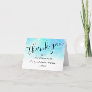 Ombre Watercolor Wedding Thank You Cards - Blue