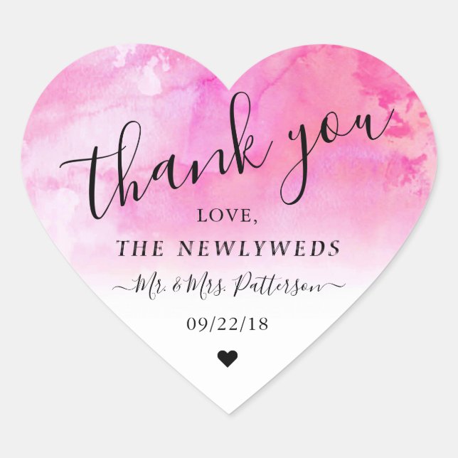 Ombre Watercolor Wedding Thank You Sticker - Pink (Front)