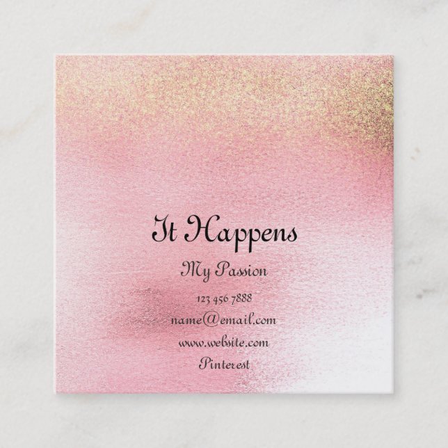 Ombre  White Pink Rose Gold Peach Glitter Lux Square Business Card (Front)