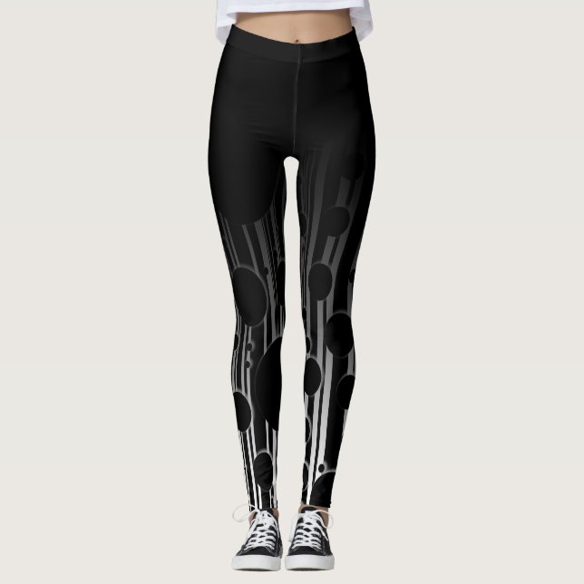 Ombre with Black & White Circles and Stripes Leggings (Front)