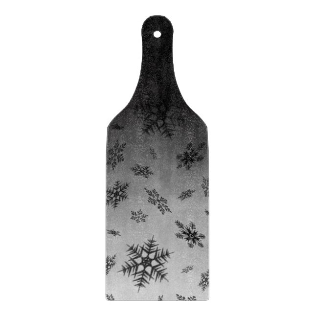 Ombre With Snowflakes Glass Cutting Board Paddle (Front)