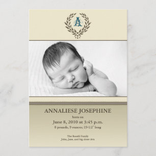 Ombre Wreath Taupe 5x7" Birth Announcement
