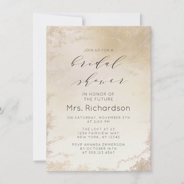 Ombre Yellow Gold Frosted Foil Chic Bridal Shower Invitation (Front)