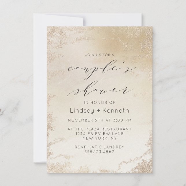 Ombre Yellow Gold Frosted Foil Chic Wedding Shower Invitation (Front)