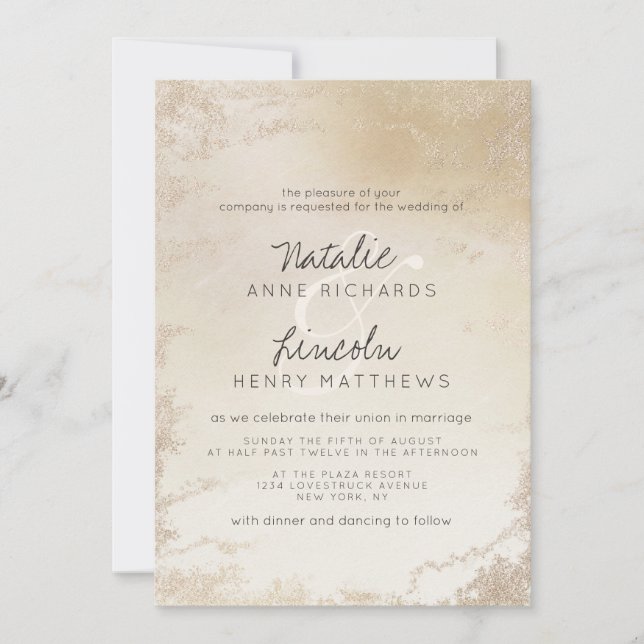 Ombre Yellow Gold Frosted Foil Watercolor Wedding Invitation (Front)