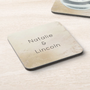 Ombre Yellow Gold Frosted Foil Wedding Monogram Coaster
