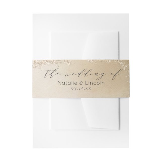 Ombre Yellow Gold Frosted Foil Wedding Monogram Invitation Belly Band (Front Example)