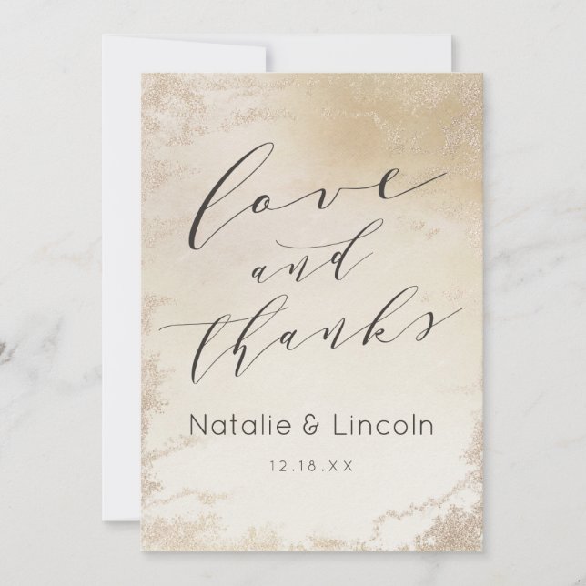 Ombre Yellow Gold Frosted Wedding Love and Thanks Thank You Card (Front)