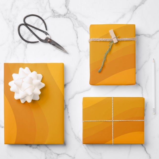 Ombre Yellow Gradient Wavy Lines Geometric Artwork Wrapping Paper Sheet (Front)