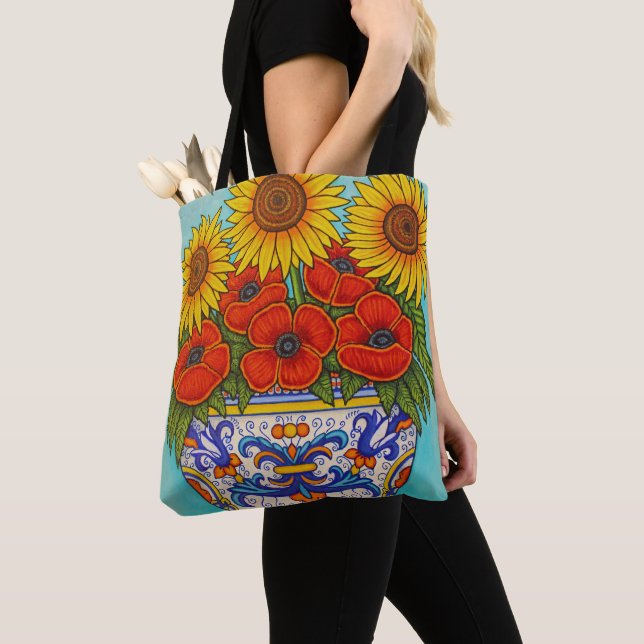 Ombrie Bouquet Poppy Sunflower Allover Sac fourre- (De près)