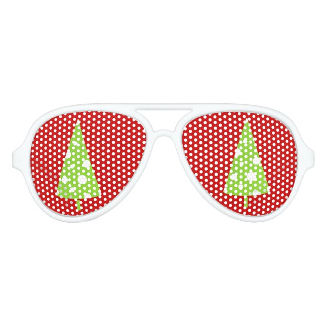 :ome White Polka Dots Christmas Tree Aviator Sunglasses (Front)