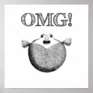OMG Cute and Funny Blowfish Petite affiche
