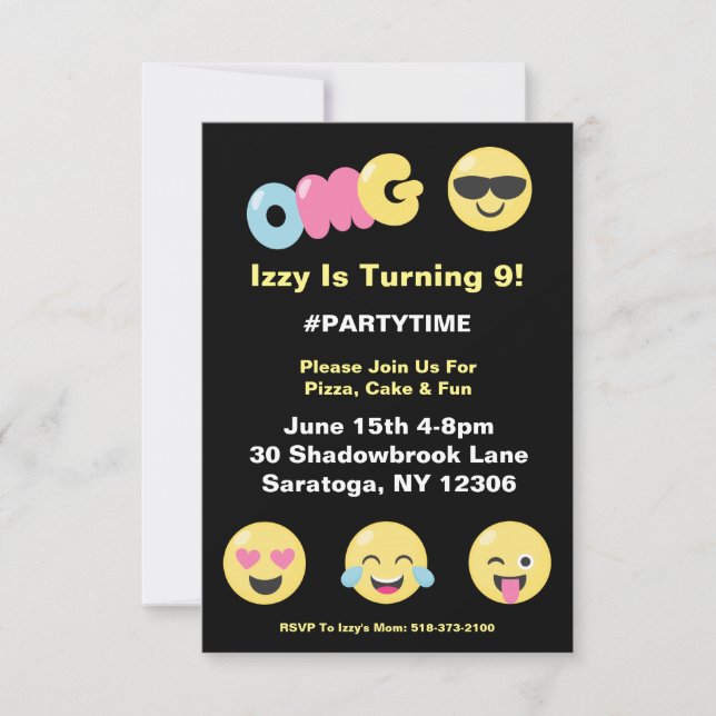 OMG Emoji Lover Birthday Invitation (Front)