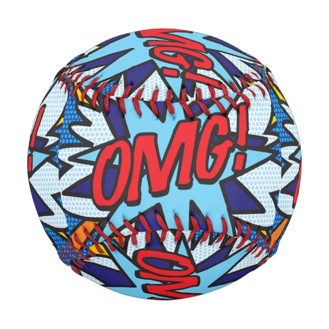 OMG Fun Retro Comic Book Pop Art Baseball (Front)
