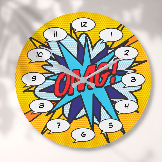 OMG Fun Retro Comic Book Pop Art Large Clock (Creator Uploaded)