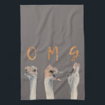 OMG Funny Ostriches Watercolor Illustration Kitchen Towel<br><div class="desc">Watercolor painting of ostriches with transitioning emotions from calm to a meltdown. There are letters on top of each ostriches that reads “OMG” in gold foil. Funny and cute design for animal lovers.</div>