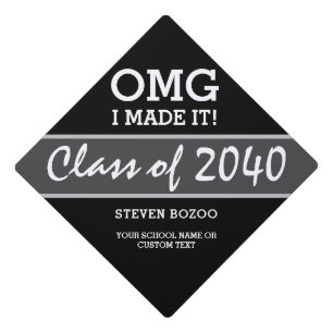 OMG I Made It Funny Quote Black Personalized Graduation Cap Topper