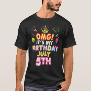 Omg It's My Birthday July 5th Vintage 5 Happy Kid  T-Shirt