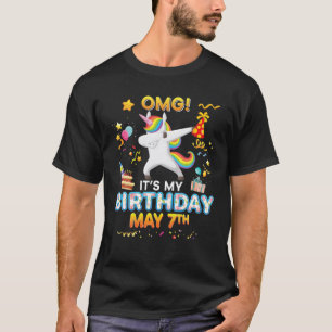 OMG It's My Birthday May 7Th 7 Dabbing Unicorn Awe T-Shirt