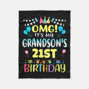 Omg Its My Grandsons 21st Birthday Sweet 21 Years  Fleece Blanket