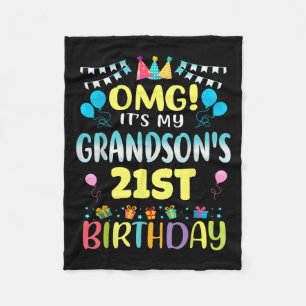 Omg Its My Grandsons 21st Birthday Sweet 21 Years  Fleece Blanket