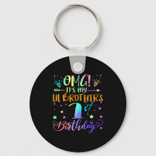 Omg Its My Lil Brothers 1st Birthday Sweet 1 Years Keychain