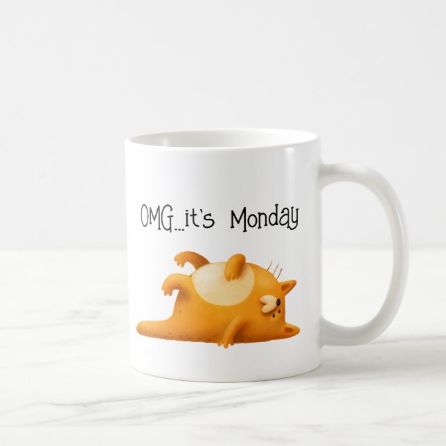 OMG It's the Monday Blues Funny Yellow Cat Gift Coffee Mug (Right)