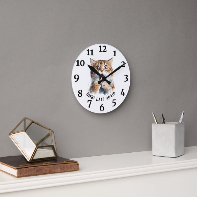 OMG! Late Again Cat Round Clock (Office)