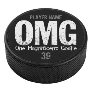 OMG: One Magnificent Goalie (hockey) Personalized Hockey Puck