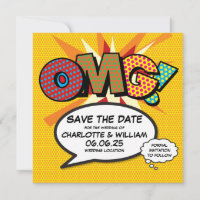 OMG Save the Date Fun Retro Comic Book Pop Art