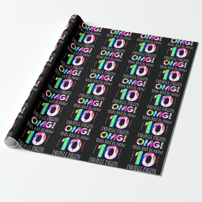 OMG! This Kid Is Now 10 Double Digits Paint Drip Wrapping Paper (Unrolled)
