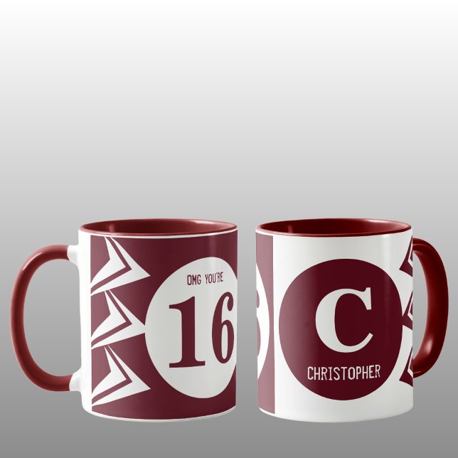 OMG you're 16 monogram name maroon and white Mug (Creator Uploaded)