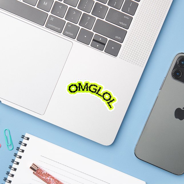 OMGLOL Neon Sticker – Fun 2000s Vibes (Ordinateur portable avec iPhone)