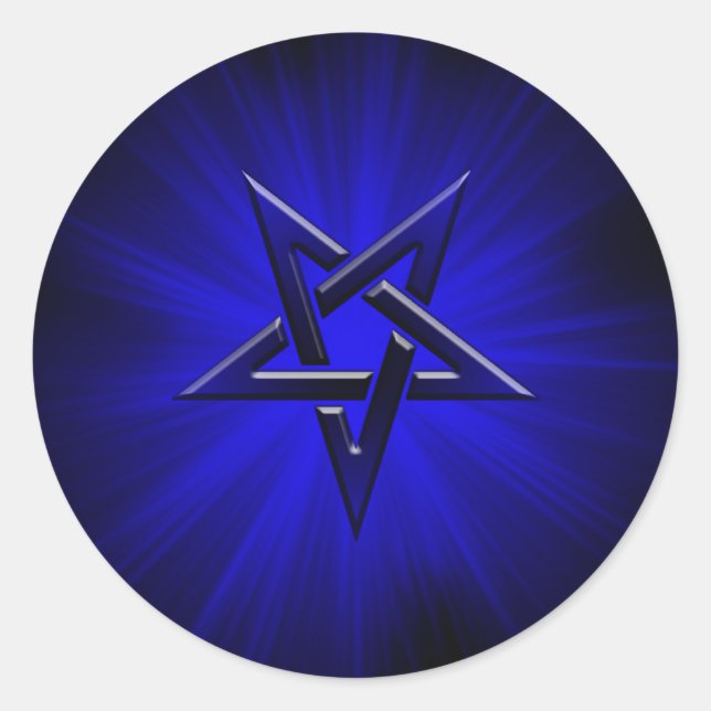Ominous Blue Inverted Pentagram Classic Round Sticker (Front)