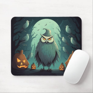 Ominous Owl On Halloween Night Graphic Halloween Mouse Pad