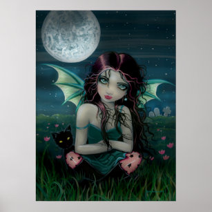 Ominously Sweet Vampire Fairy and Cat Poster