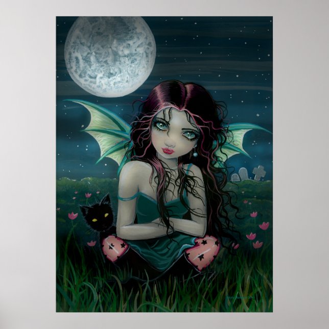 Ominously Sweet Vampire Fairy and Cat Poster (Front)