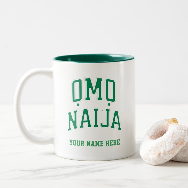 Omo-Naija — Personalized Nigerian Two-Tone Coffee Mug (With Donut)