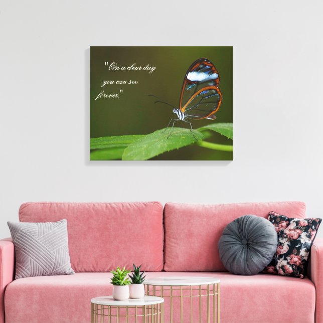 "On A Clear Day" Glasswing Butterfly Canvas Print (Insitu(LivingRoom))