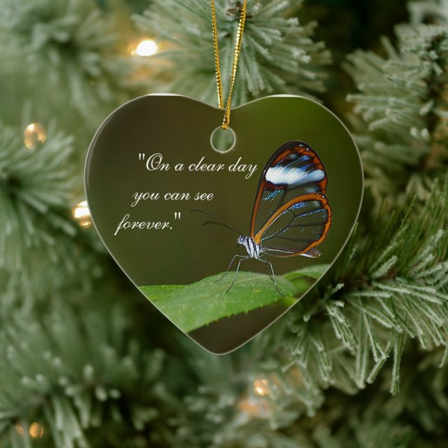 "On a Clear Day" Glasswing Butterfly Design Ceramic Ornament (Tree)