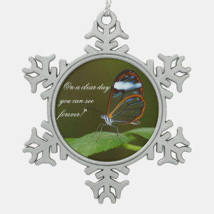 "On a Clear Day" Glasswing Butterfly Design Snowflake Pewter Christmas Ornament